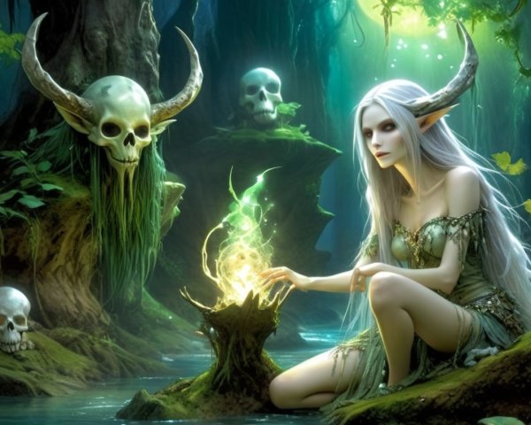 Mystical Forest Scene with Enchanting Figure and Magic Orb