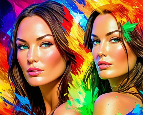 Beautiful Women with Colorful Artistic Background