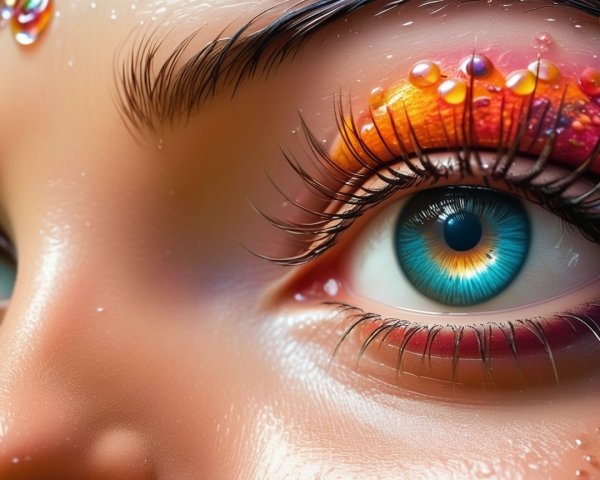 Close-Up of Vibrant Multicolored Eye Makeup