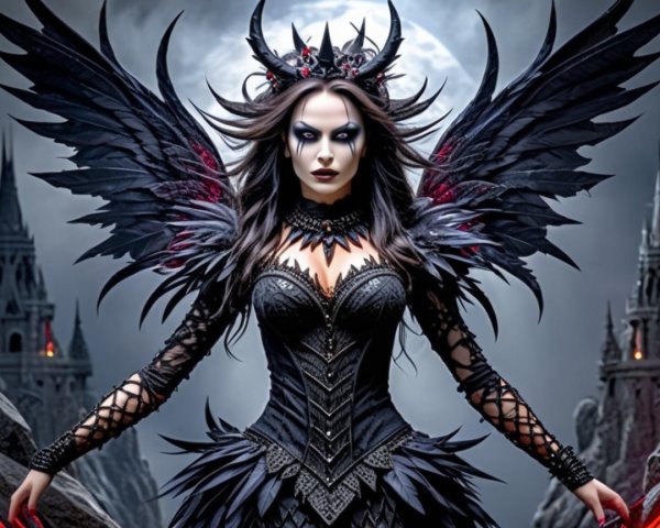 Dark Mystical Figure in Gothic Castle Scene