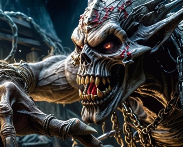 Menacing Creature with Skeletal Features and Chains