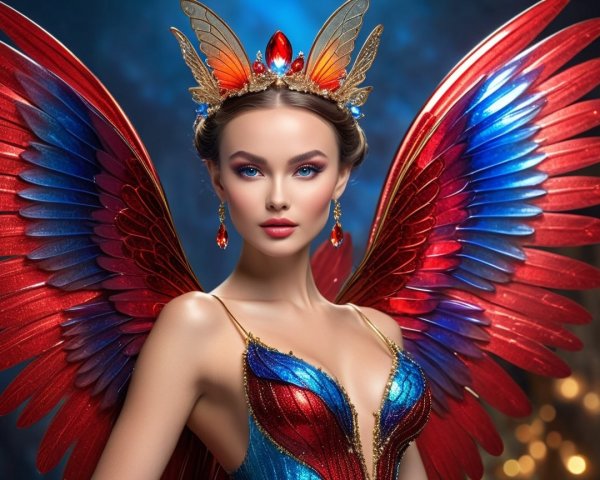 Model with Vibrant Wings and Dramatic Accessories