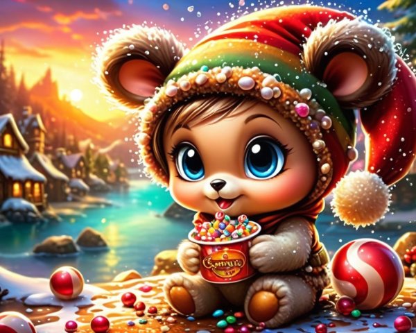 Hyper-realistic 3D render of a teddy bear in winter