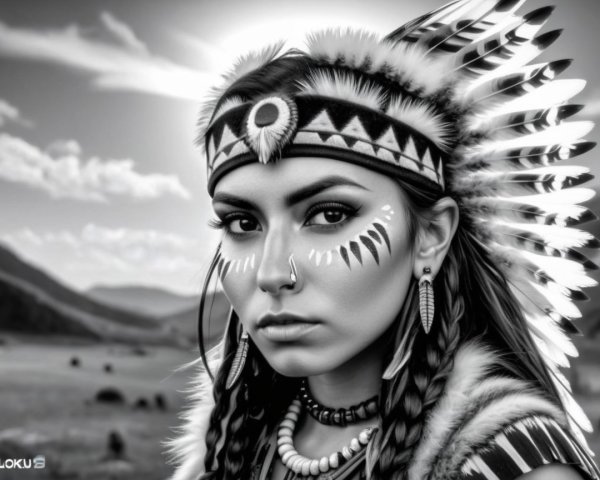 Black-and-White Portrait of a Native American Woman
