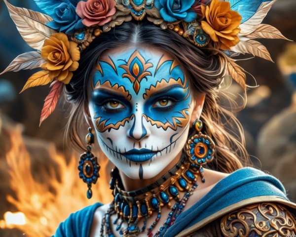 Traditional Day of the Dead Attire with Intricate Designs