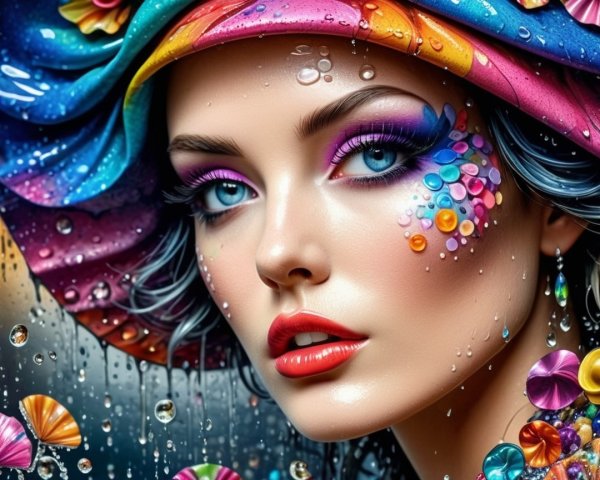 Portrait of a Woman with Colorful Makeup and Hat