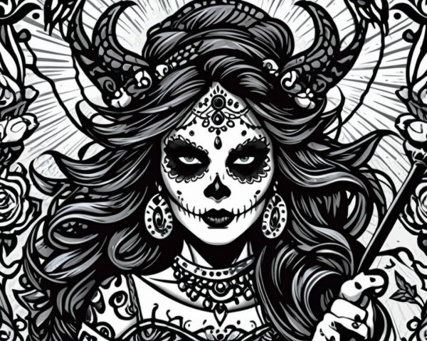 Intricate Sugar Skull Illustration of a Woman
