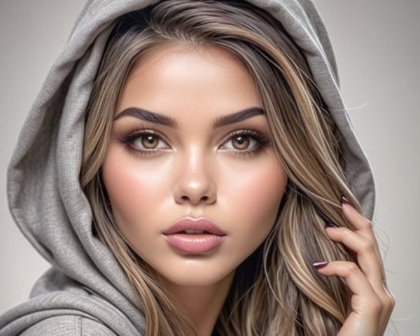 Portrait of a Young Woman in a Gray Hoodie