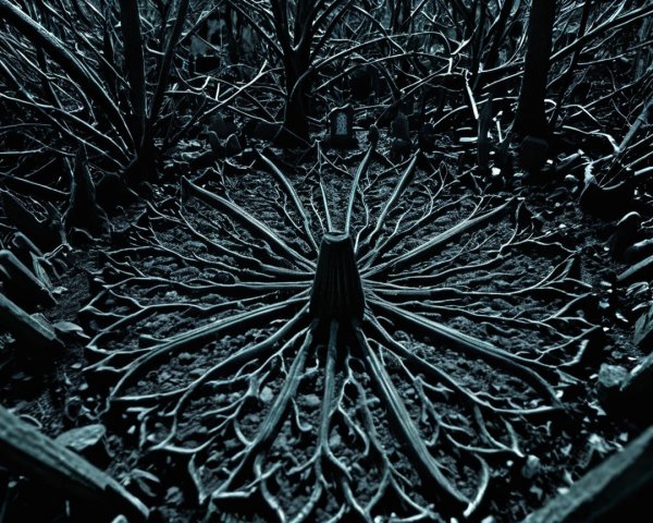 Dark Forest with Twisted Trees and Eerie Atmosphere