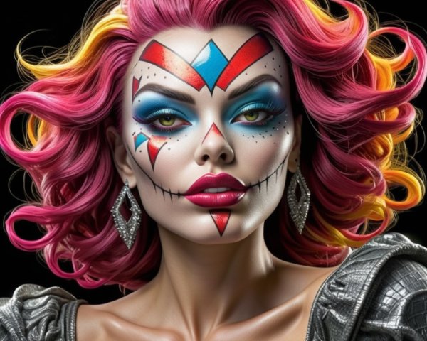Bold Artistic Makeup with Vibrant Colors and Curls