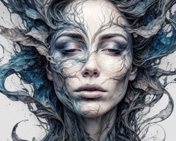Surreal Portrait of Woman with Nature Elements