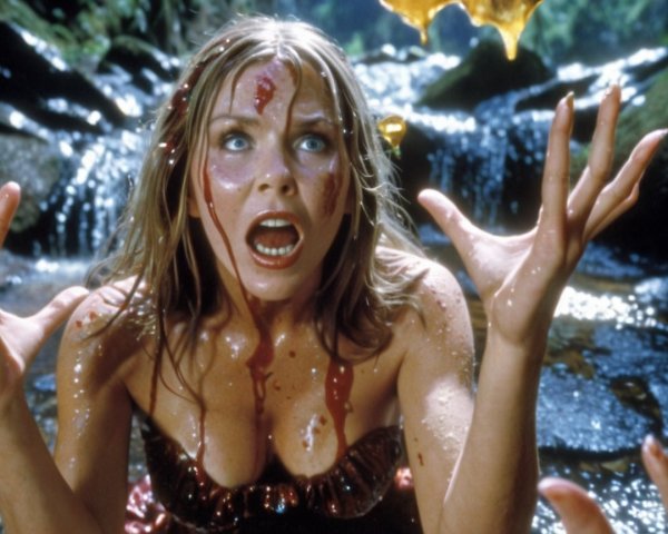 Woman in dramatic natural setting with flowing water
