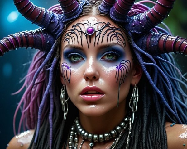 Portrait of a model with intricate spider web makeup