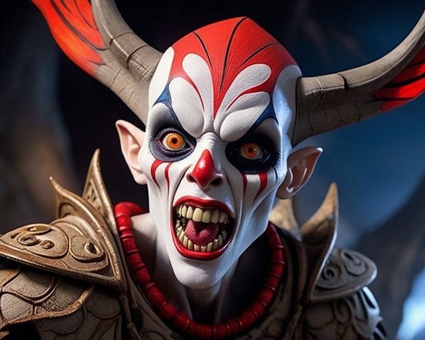 Character with Horns and Dramatic Armor Design