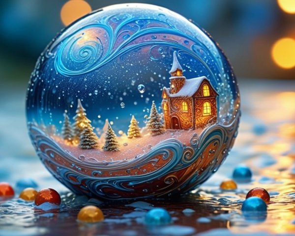 Detailed Glass Globe Christmas Ornament with Gingerbread House