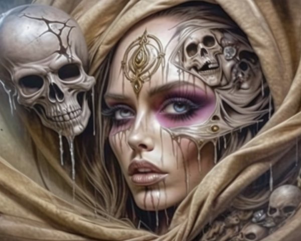 Portrait of a Veiled Woman with Dramatic Makeup