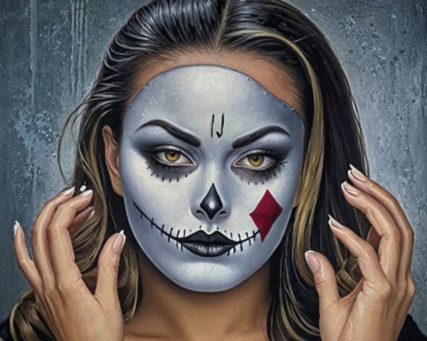 Portrait of a woman with skull-inspired makeup