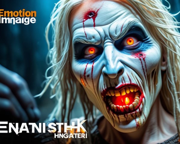 Haunting creature with white skin and red eyes