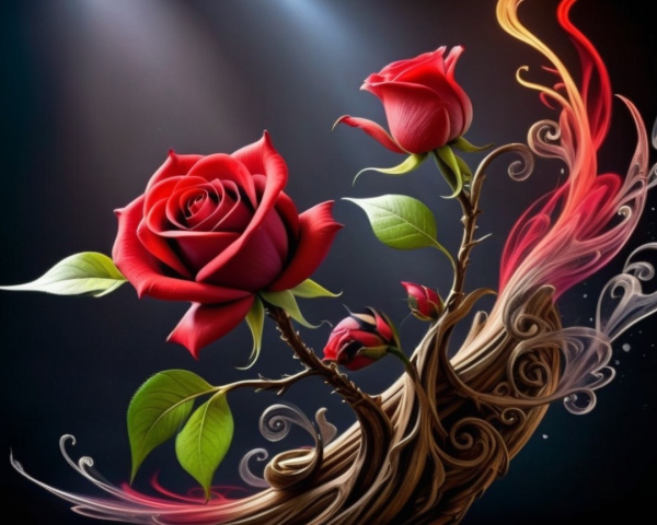 Deep Red Roses with Intricate Patterns and Swirls