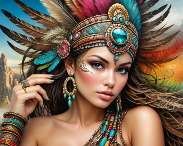 Portrait of a Woman in Tribal Jewelry and Headdress