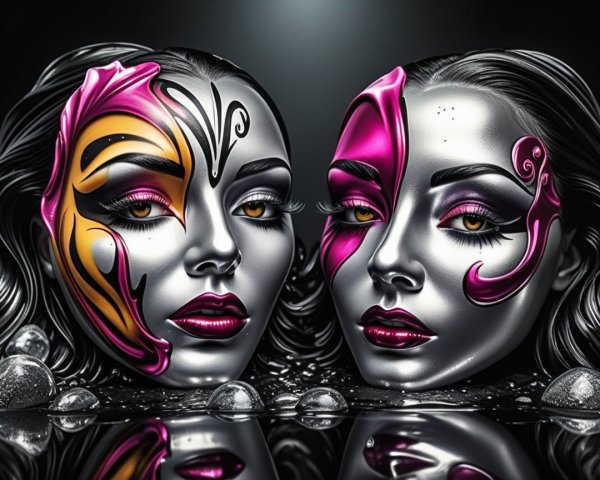 Artistic Faces with Butterfly Makeup and Metallic Skin