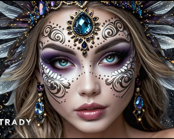 Close-up Portrait of Woman with Vibrant Face Art