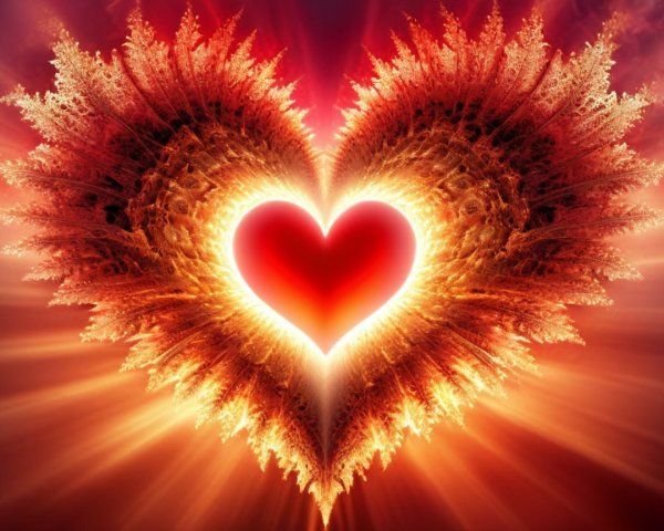 Vibrant Heart Shape with Fiery Patterns and Light