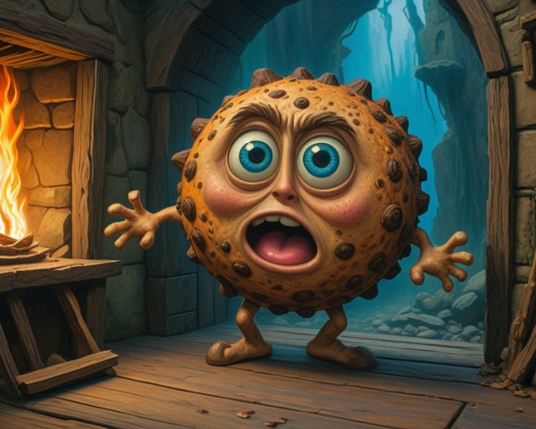 Whimsical Cookie Character in Mysterious Setting