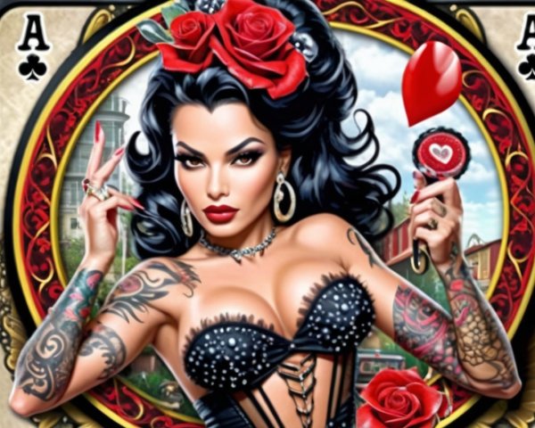 Illustration of a woman with roses and tattoos