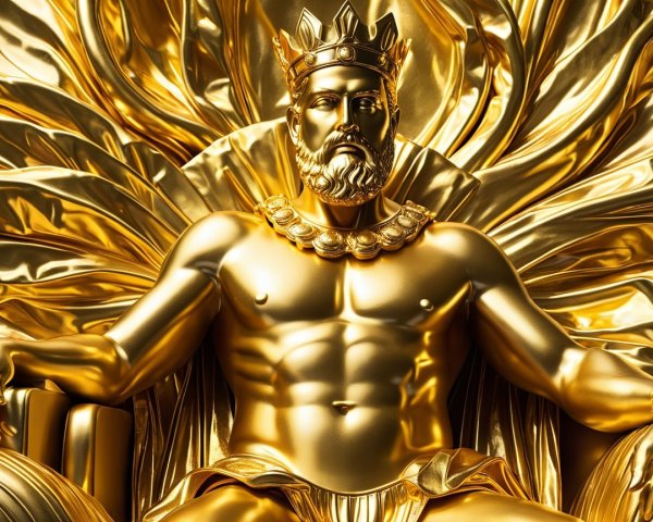 Golden Sculpture of a Regal King on Throne