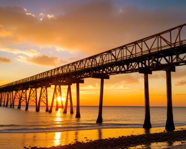 Sunset Over a Picturesque Pier and Calm Waters