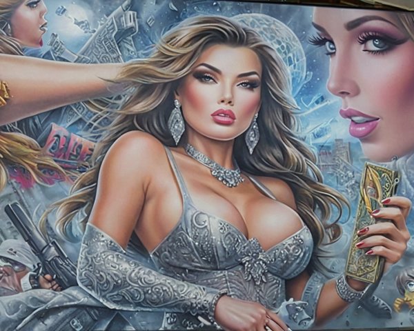 Glamorous Mural of Confident Woman in Silver Gown