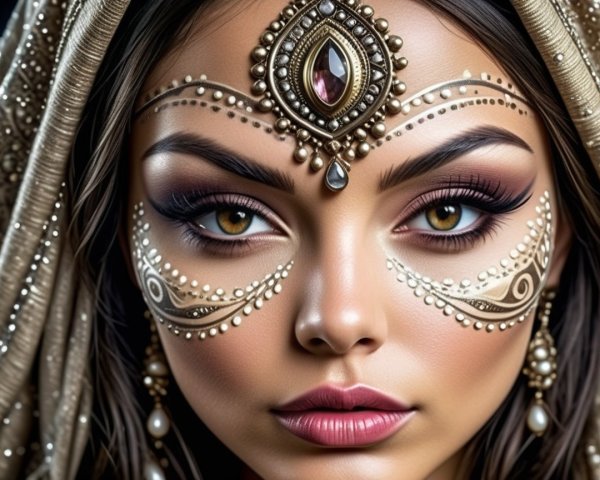 Portrait of a woman with facial art and jewelry