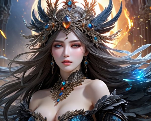 Fantasy Character with Crown and Regal Attire