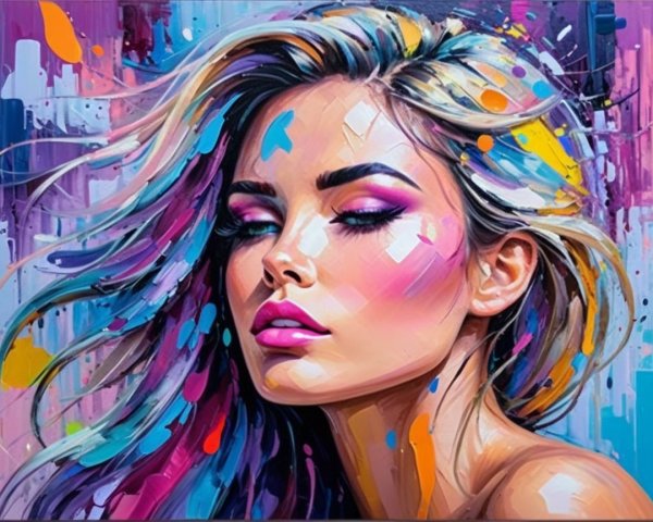 Vibrant Abstract Portrait of a Serene Woman