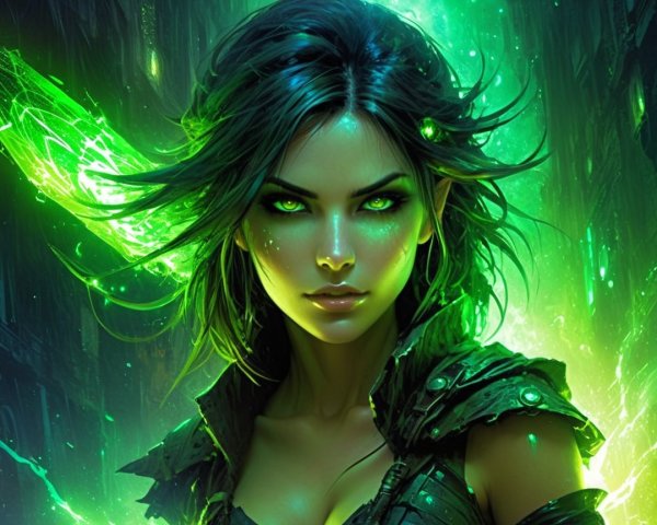 Fierce Female Figure with Green Energy and Strength