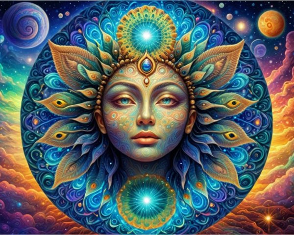 Surreal Portrait of a Female Figure with Cosmic Elements