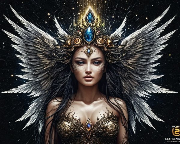 Fantasy Portrait of a Woman in Golden Armor and Wings