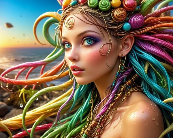 Portrait of a Young Woman with Vibrant Hair and Glow