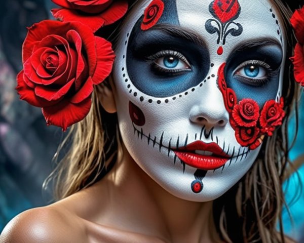Portrait of a Woman with Dia de los Muertos Face Paint
