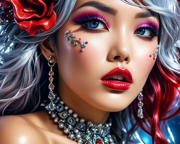 Portrait of a woman with vibrant multicolored hair