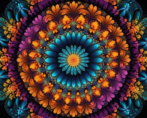 Vibrant Mandala Design with Floral Motifs and Colors