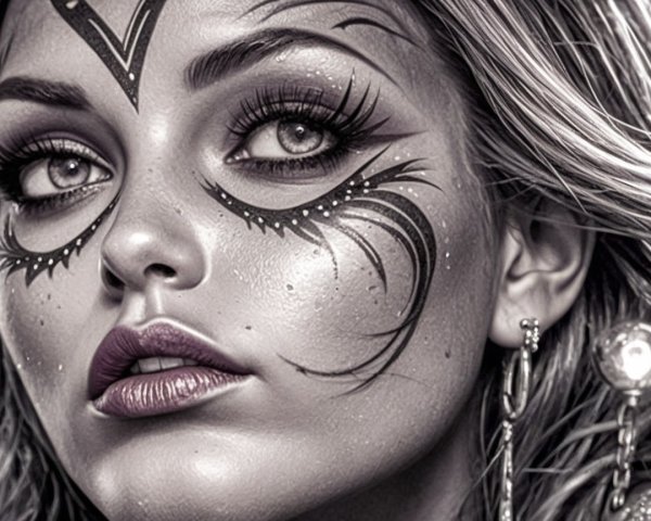 Close-up Portrait of a Young Woman with Striking Makeup