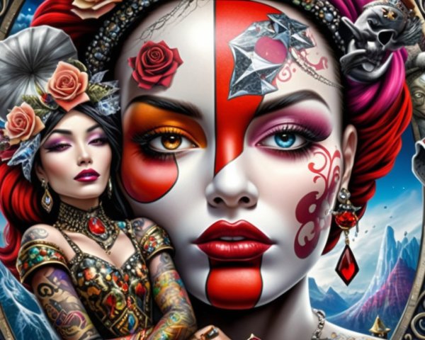 Dual Portrait of Two Women in Traditional and Modern Styles