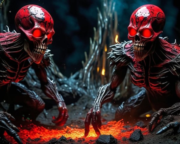 Menacing Skeletons in a Fiery Lava Landscape