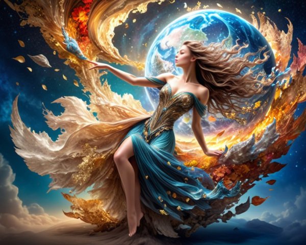 Elegant woman dancing in nature-inspired colors