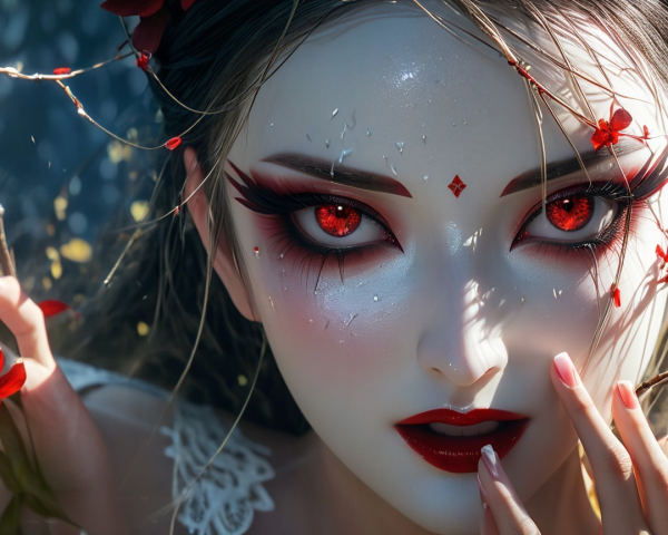 Portrait of a Woman with Ethereal Beauty and Red Accents