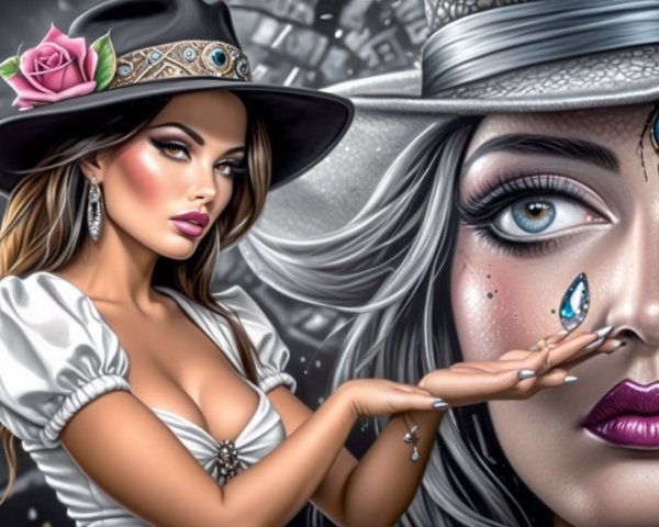 Glamorous Woman with Hat and Sparkling Jewel Portrait
