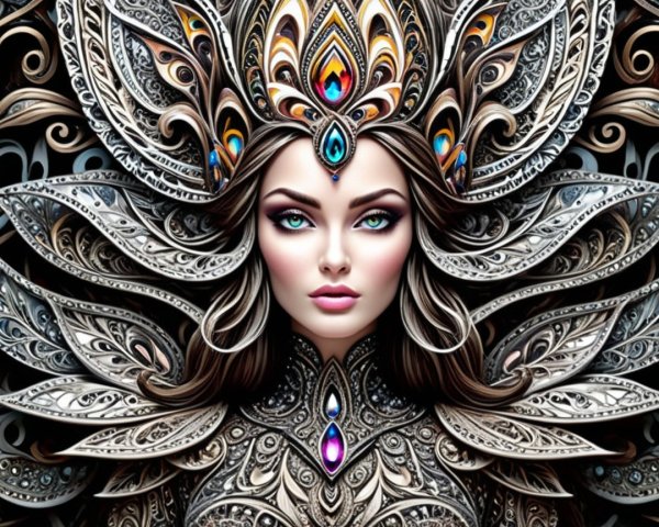 Ornate Jewelry and Headdress on Female Figure