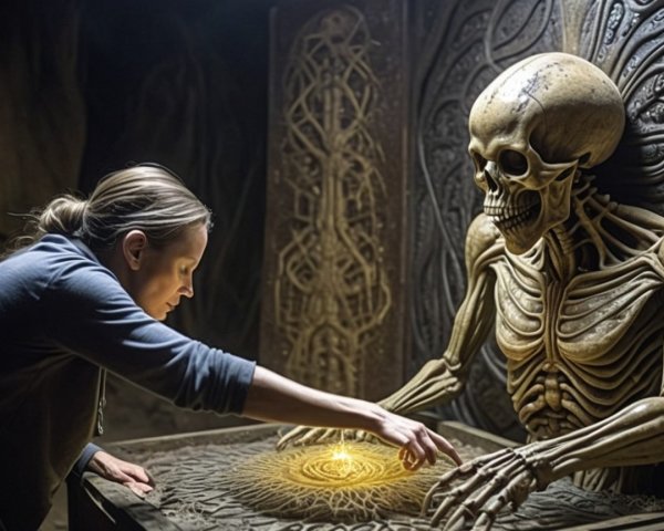 Mysterious Encounter in a Dimly Lit Chamber